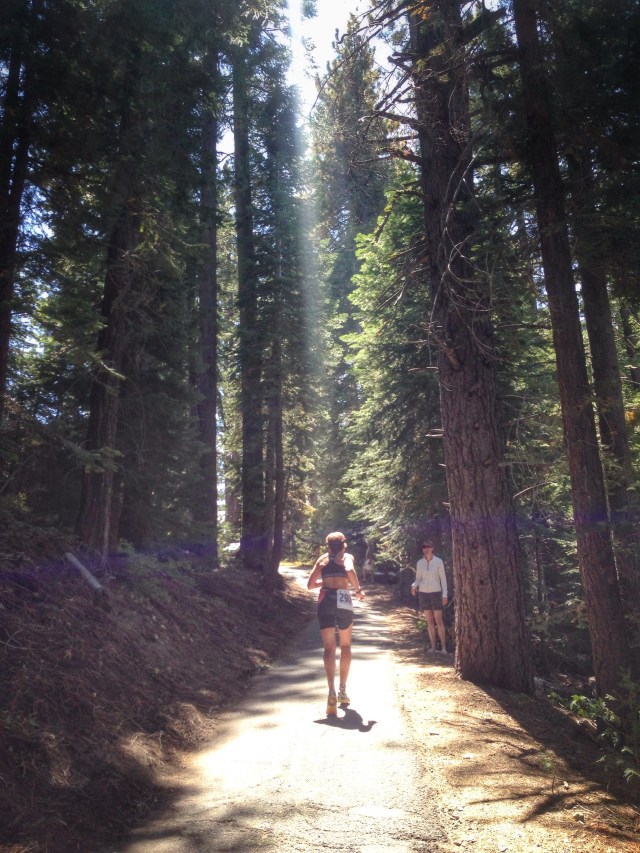 Karyn finishing her race on the steep final climb