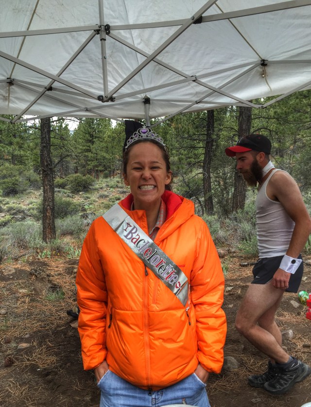 The smiling bachelorette at her aid station