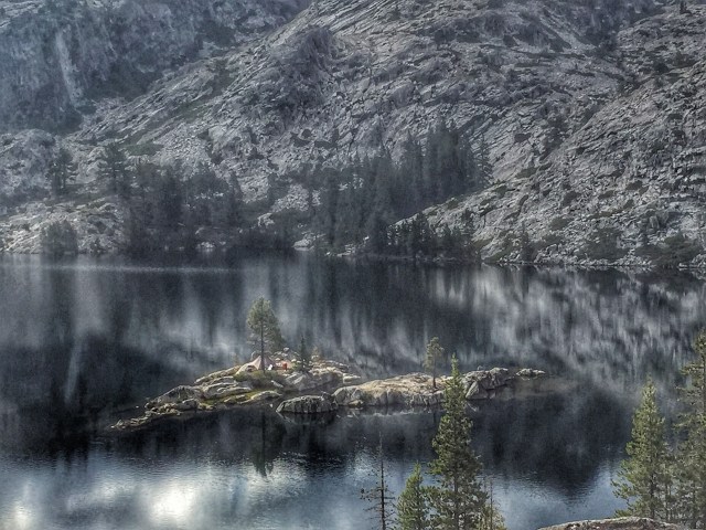 looking down at our little island from the mainland (where we visited to use the bathroom)